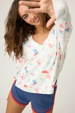 P.J. Salvage Tops | Peachy>American Honey Cowboy Print Long Sleeve Top