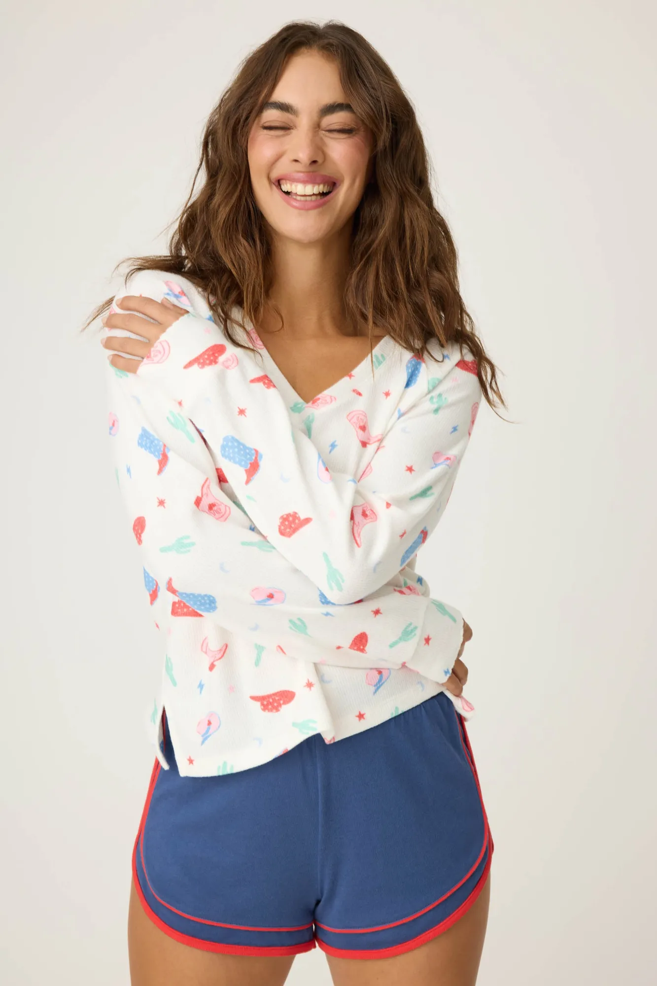 P.J. Salvage Tops | Peachy>American Honey Cowboy Print Long Sleeve Top