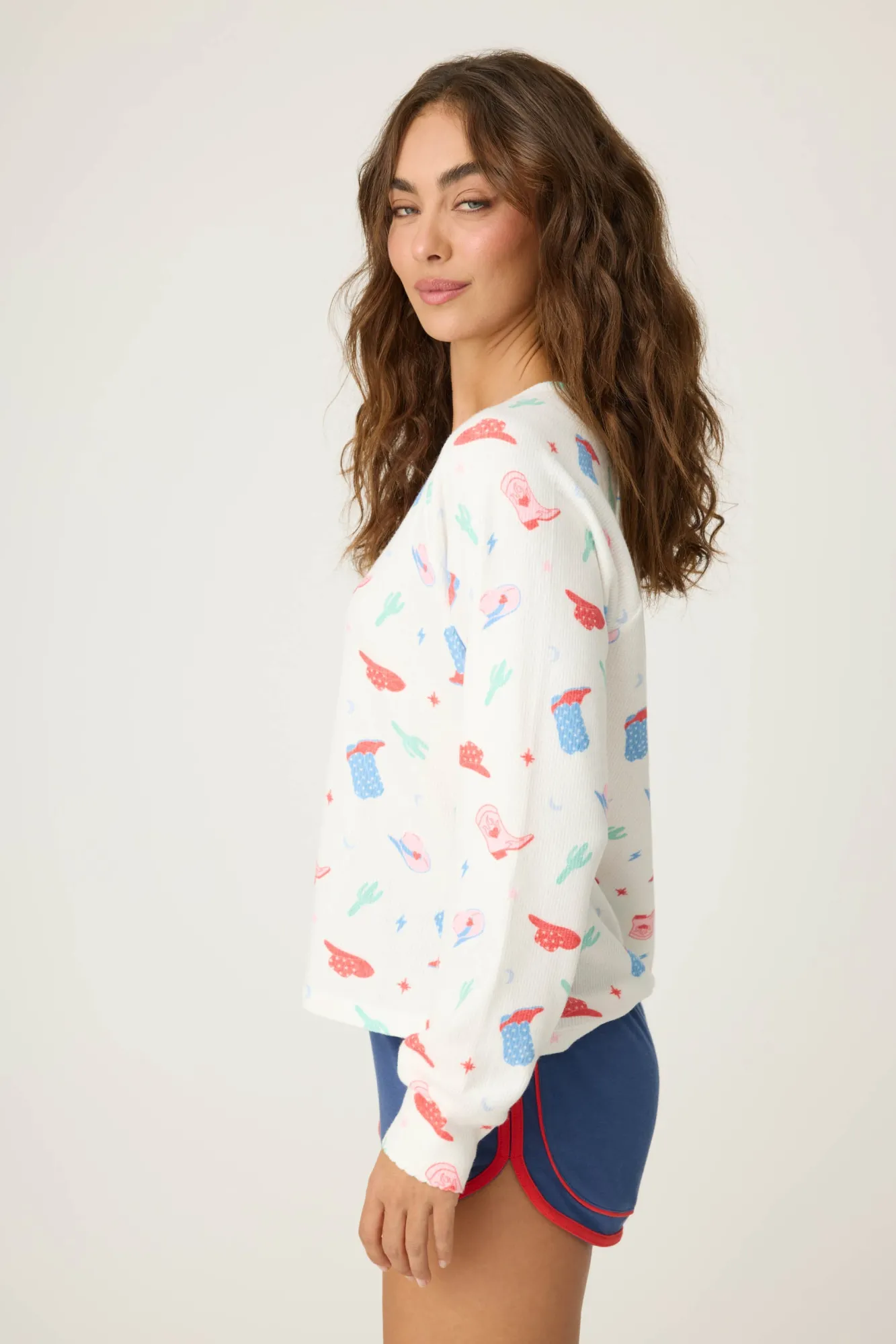 P.J. Salvage Tops | Peachy>American Honey Cowboy Print Long Sleeve Top