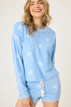 P.J. Salvage Loungewear | Loungewear>Cabana Paradise Long Sleeve Palm Print Top