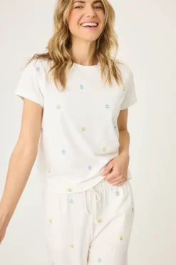 P.J. Salvage Tops | Florals & Botanicals>Dainty Daisy Embroidered Short Sleeve Top