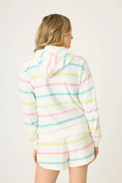 P.J. Salvage Loungewear | Loungewear>Limes & Sunshine Stripe Full Zip Hoodie