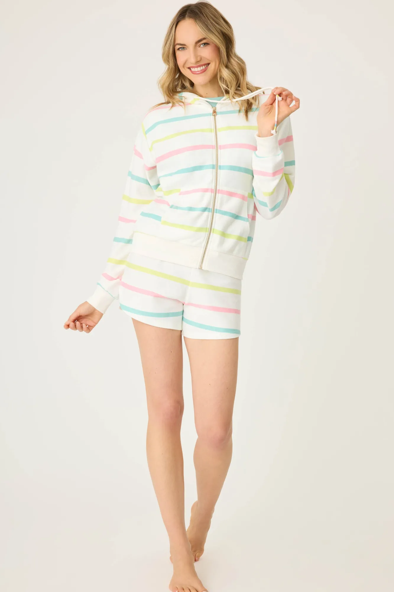 P.J. Salvage Loungewear | Loungewear>Limes & Sunshine Stripe Full Zip Hoodie