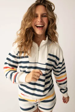 P.J. Salvage Loungewear | Loungewear>Maritime Lounge Stripe 1/4 Zip Top