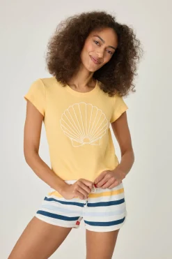 P.J. Salvage Loungewear | Loungewear>Maritime Short Sleeve Embroidered Top