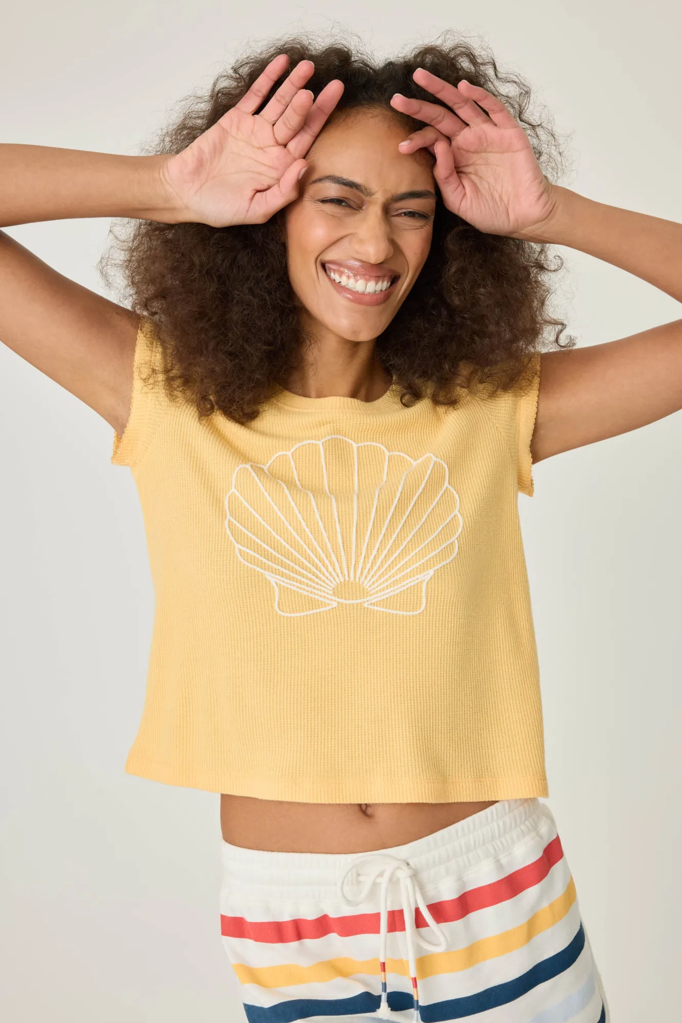 P.J. Salvage Loungewear | Loungewear>Maritime Short Sleeve Embroidered Top