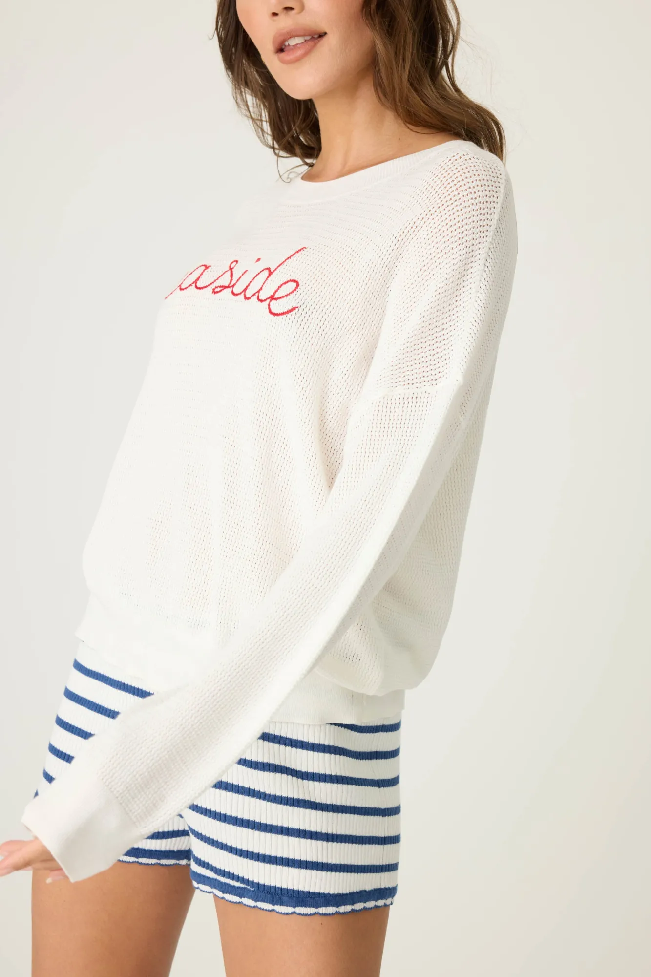 P.J. Salvage Outerwear | Graphic Prints>Seaside Waffle & Embroidered Sweater