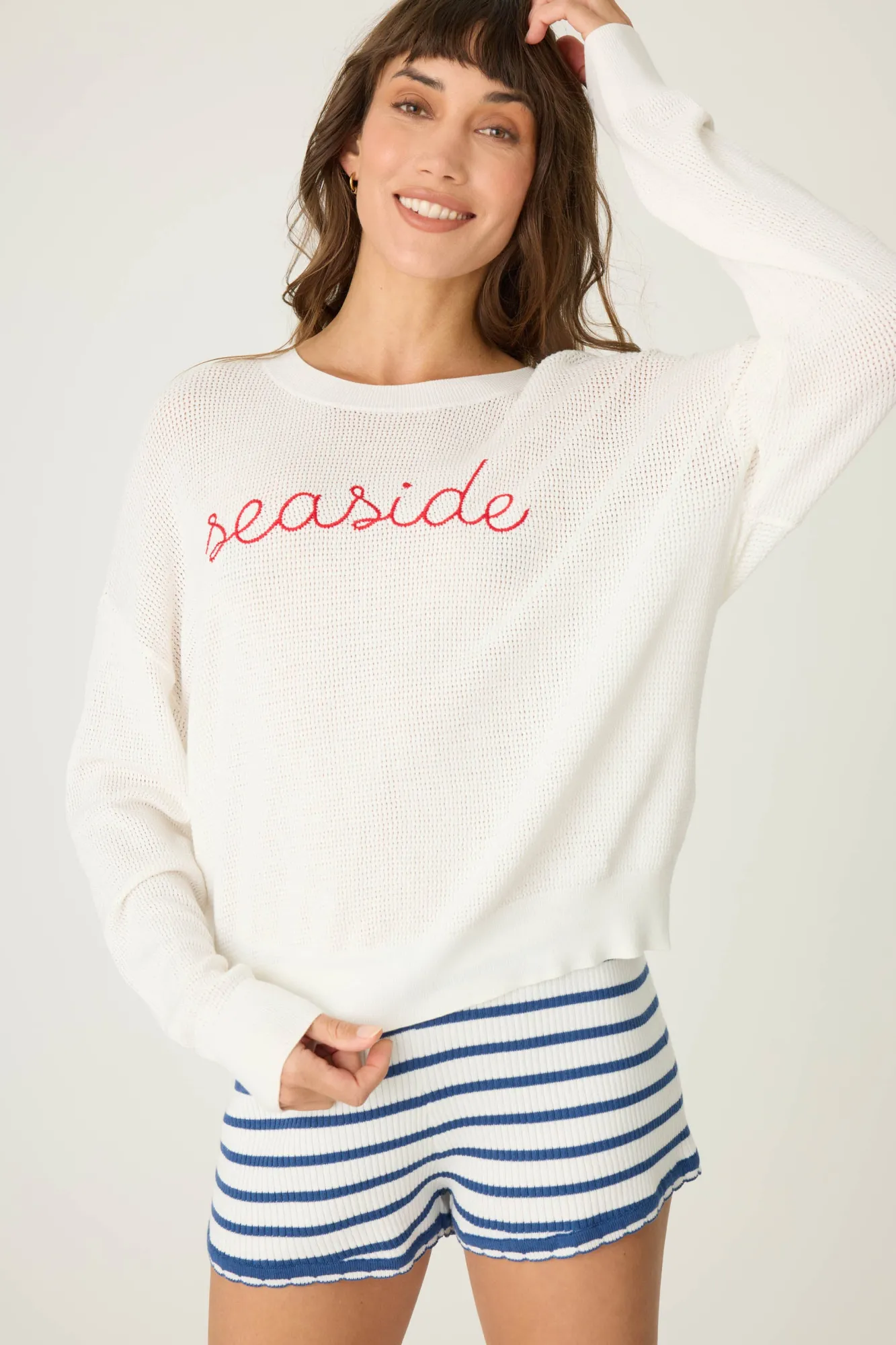 P.J. Salvage Outerwear | Graphic Prints>Seaside Waffle & Embroidered Sweater