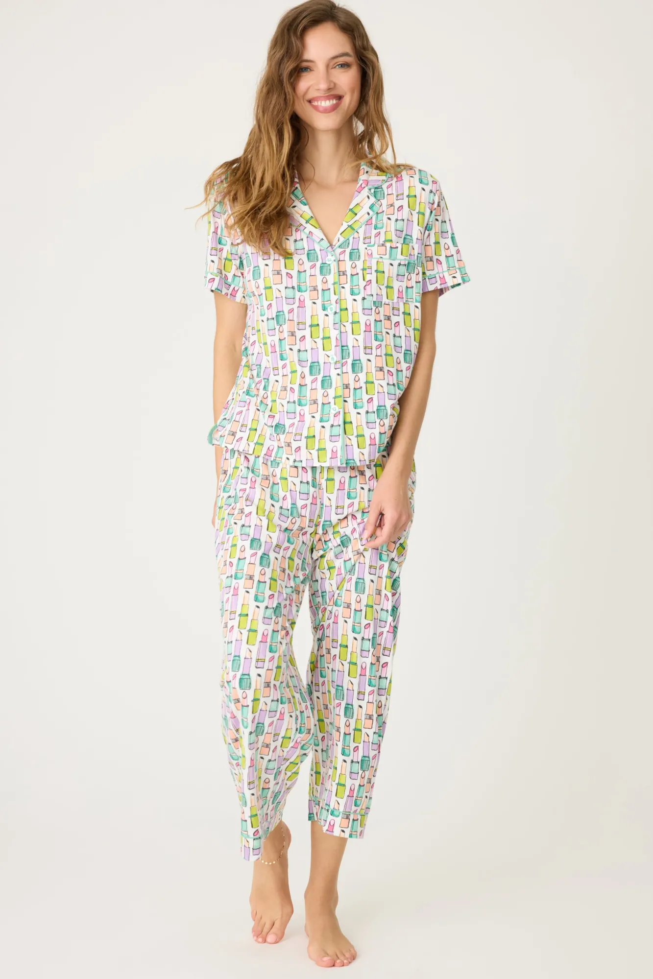 Women P.J. Salvage Pj Sets | Pj Sets>Whimsy Lipstick Cropped PJ Set